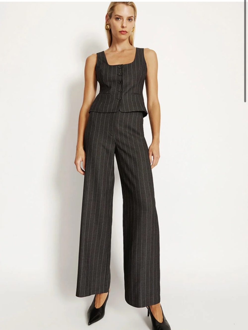 Bardot high waisted Anna pant in gray with white pinstripe
